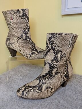 Free People Snake-Print Ankle Boots in Beige and Black  Sz 37/7